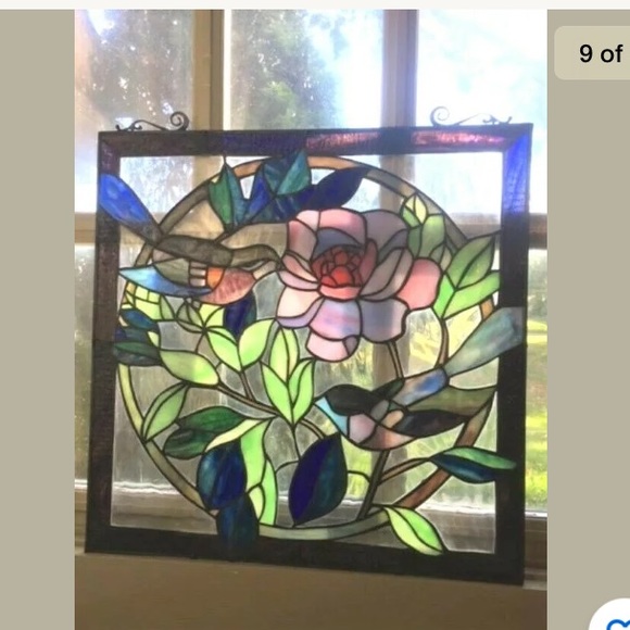 🍀SOLD 🍀Vintage Birds & Flower Leaded Stained Glass 18" - Picture 6 of 8